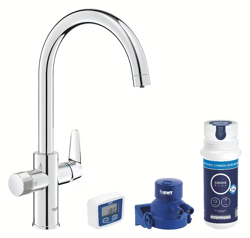 Chromuotas virtuvinis maišytuvas Grohe Blue Pure 2022 su atskira svirtele pro filtruotam vandeniui