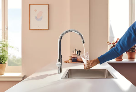 Chromuotas virtuvinis maišytuvas Grohe Blue Pure 2022 su atskira svirtele pro filtruotam vandeniui