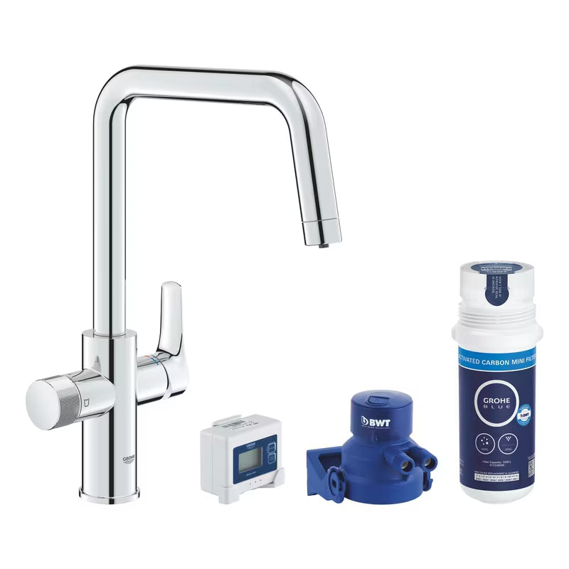 Chromuotas virtuvinis maišytuvas Grohe Blue Pure 2022 su atskira svirtele pro filtruotam vandeniui