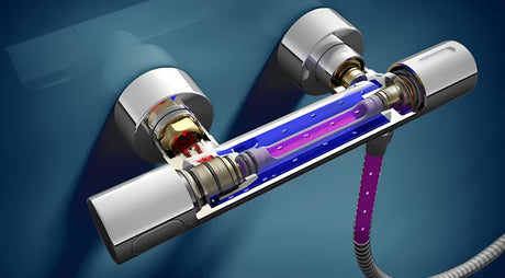 Chromo spalvos termostatinė vonios ir dušo maišytuvas Grohe Grohtherm 2000 su CoolTouch ir vonios / dušo perjungikliu