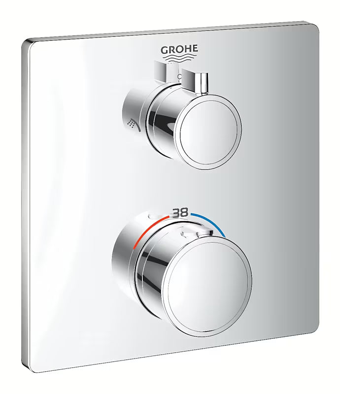 Chromo spalvos potinkinė termostatinė dušo maišytuvas Grohe Grohtherm pro viršutinio ir rankinio dušai valdymui.