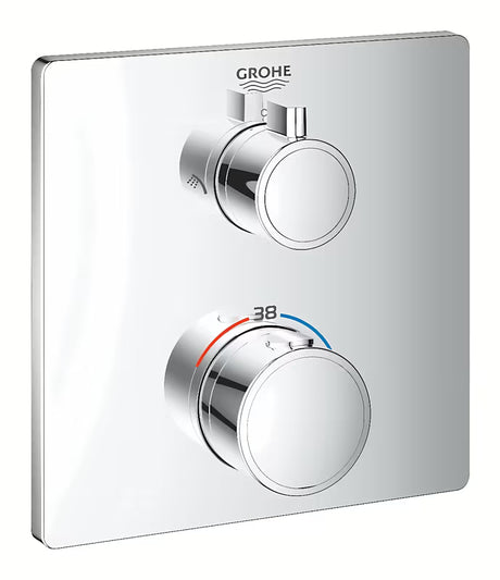 Chromo spalvos potinkinė termostatinė dušo maišytuvas Grohe Grohtherm pro viršutinio ir rankinio dušai valdymui.