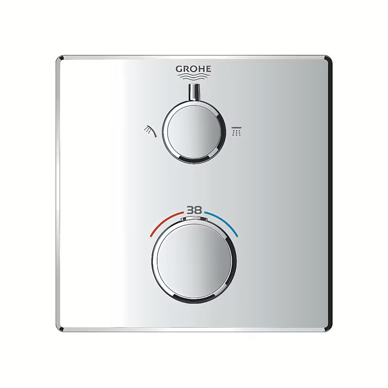 Chromo spalvos potinkinė termostatinė dušo maišytuvas Grohe Grohtherm pro viršutinio ir rankinio dušai valdymui.