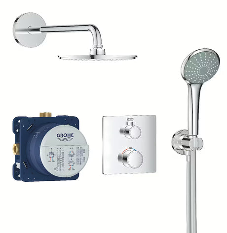 Potinkinis dušo komplektas Grohe Grohtherm Perfect, chromo spalvos, su 210 mm viršutiniu dušu ir rankiniu dušeliu