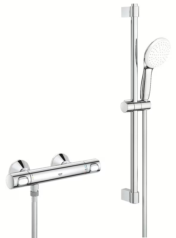 Grohe Grohtherm 500 termostatinė dušo maišytuvas chromo spalvos su dušo komplektu ir stovu