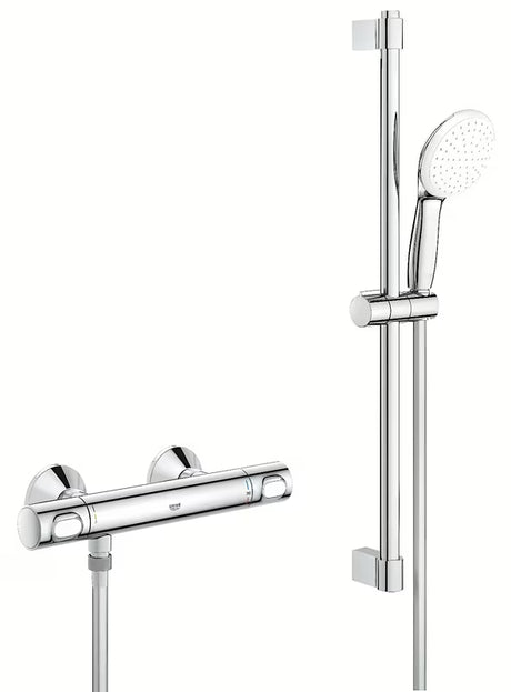 Grohe Grohtherm 500 termostatinė dušo maišytuvas chromo spalvos su dušo komplektu ir stovu