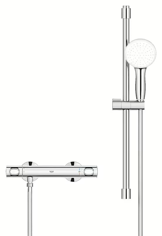 Grohe Grohtherm 500 termostatinė dušo maišytuvas chromo spalvos su dušo komplektu ir stovu