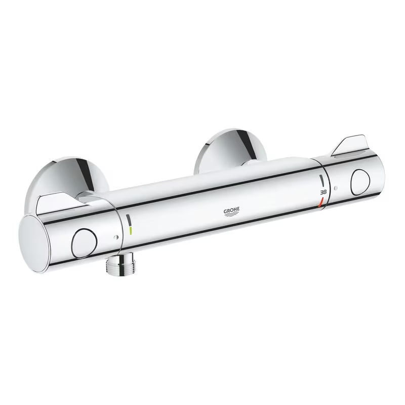 Chromuota termostatinė dušo maišytuvas Grohe Grohtherm 800 pro, montuojama ant sienos.