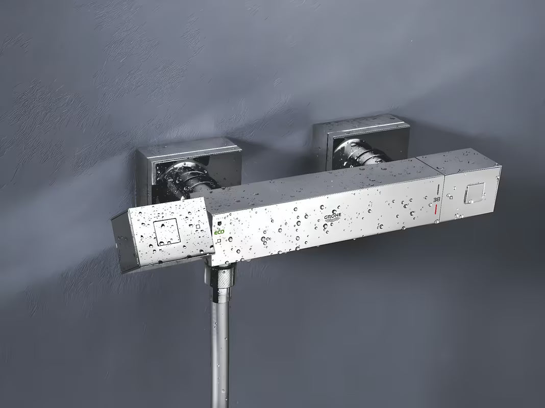 Termostatinė dušo maišytuvas Grohe Grohtherm Cube chromo spalvos, kvadratinio dizaino