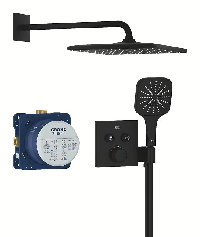 Potinkinis dušo sistema Grohe Grohtherm smartcontrol, matinės juodos spalvos, su viršutiniu ir rankiniu dušu