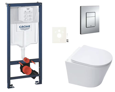 Pakabinami WC komplektas SAT Infinitio su montavimo sistema Grohe Rapid SL, bakeliu ir valdymo mygtuku Even