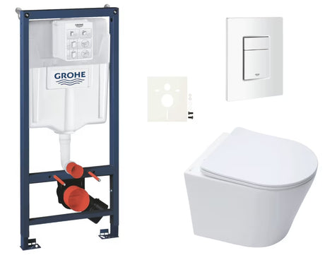 Pakabinami WC komplektas SAT Infinitio su montavimo moduliu Grohe Rapid SL ir mygtuku Skate Cosmopolitan