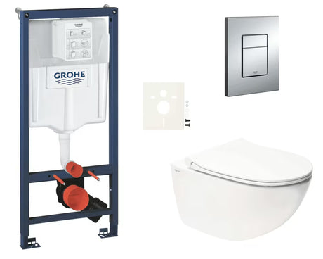 Pakabinami WC komplektas SAT Infinitio baltos spalvos su montavimo moduliu Grohe Rapid SL ir nuleidimo mygtuku Even