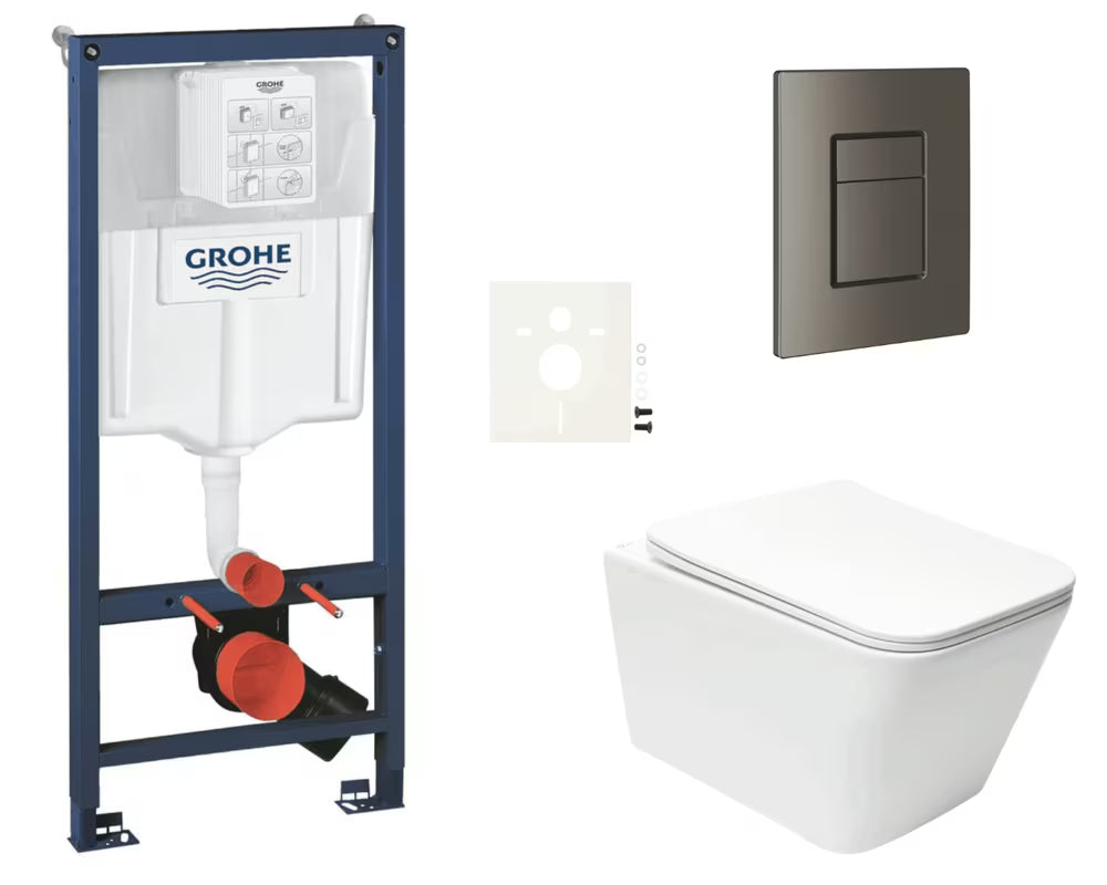 Pakabinami WC komplektas SAT Infinitio su montavimo sistema Grohe Rapid SL, bakeliu ir nuleidimo mygtuku