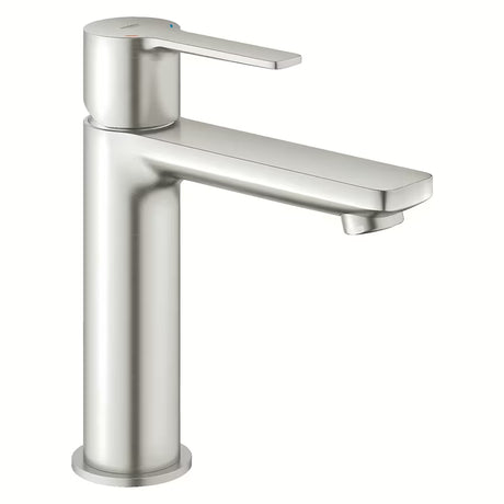 Svirtinis stovintis praustuvo maišytuvas Grohe Lineare, apdaila supersteel, su clic-clac nuotaku