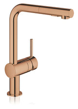 Grohe Minta svirtinis virtuvinis maišytuvas warm sunset su pasukamu L formos snapu ir ištraukiama žarna