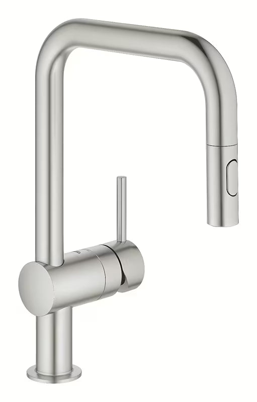 Virtuvinis maišytuvas Grohe Minta supersteel su aukštu pasukamu snapu ir ištraukiama dušo galvute