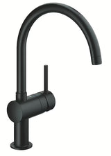 Grohe Minta svirtinis virtuvinis maišytuvas su aukštu C tipo dugno vožtuvu, juodos matinės apdailos, Velvet Black.