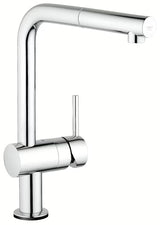 Chromo spalvos sensorinė virtuvinis maišytuvas Grohe Minta Touch su pasukamu L formos snapu ir ištraukiamu aeratoriumi