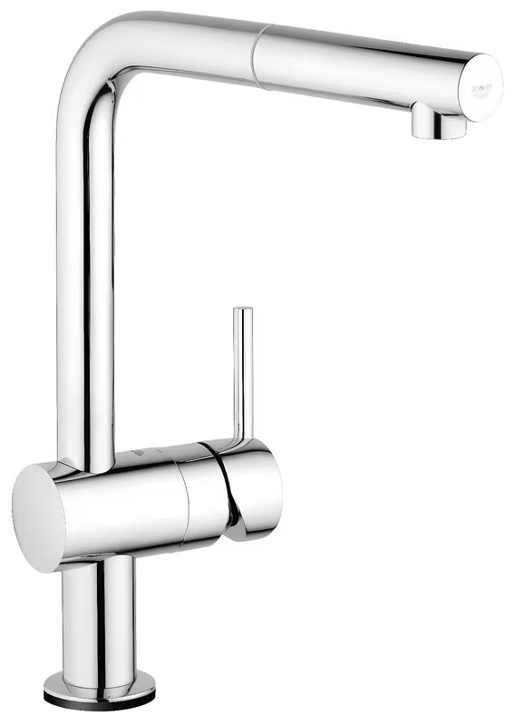 Chromo spalvos sensorinė virtuvinis maišytuvas Grohe Minta Touch su pasukamu L formos snapu ir ištraukiamu aeratoriumi
