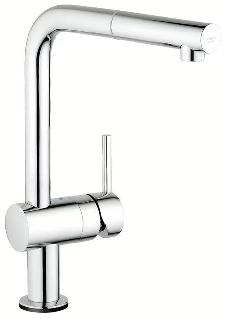 Chromo spalvos sensorinė virtuvinis maišytuvas Grohe Minta Touch su pasukamu L formos snapu ir ištraukiamu aeratoriumi