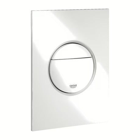 Baltas nuleidimo mygtukas Grohe Nova Cosmopolitan S Alpine White pro potinkiniai bakeliai su dvigubu nuleidimu.