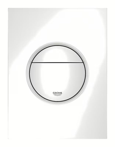 Baltas nuleidimo mygtukas Grohe Nova Cosmopolitan S Alpine White pro potinkiniai bakeliai su dvigubu nuleidimu.