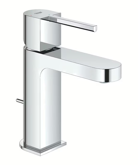 Chromuotas svirtinis praustuvo maišytuvas Grohe Plus su praustuvo dugno vožtuvas ir taupiu 5,7 l/min srautu