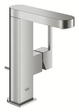 Praustuvo svirtinis maišytuvas Grohe Plus, apdaila – supersteel, su pasukamu snapu ir dugno vožtuvu.
