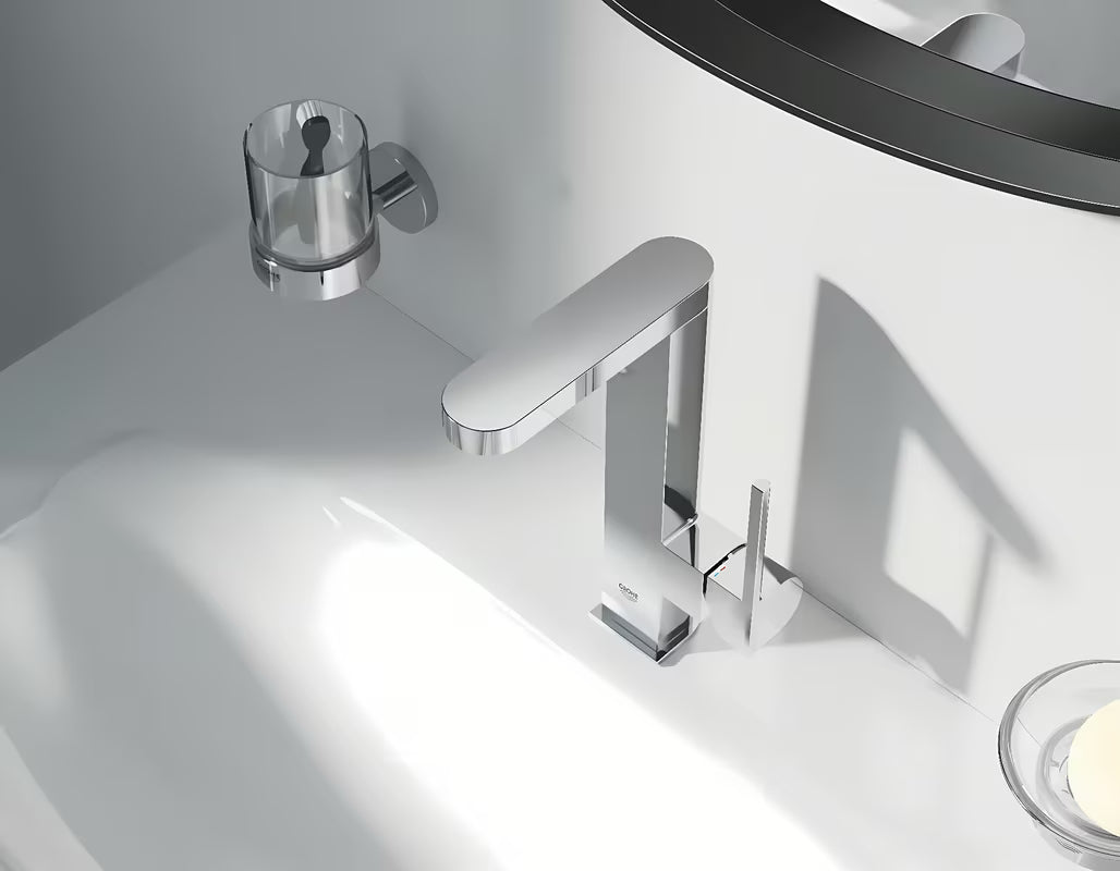 Chromuotas praustuvo maišytuvas Grohe Plus su aukštu snapu, pasukamu ištekėjimu ir svirtiniu valdymu