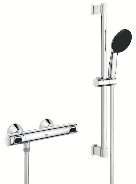 Grohe Precision Flow termostatinė dušo maišytuvas chromo spalvos, su dušo komplektu ir stovu