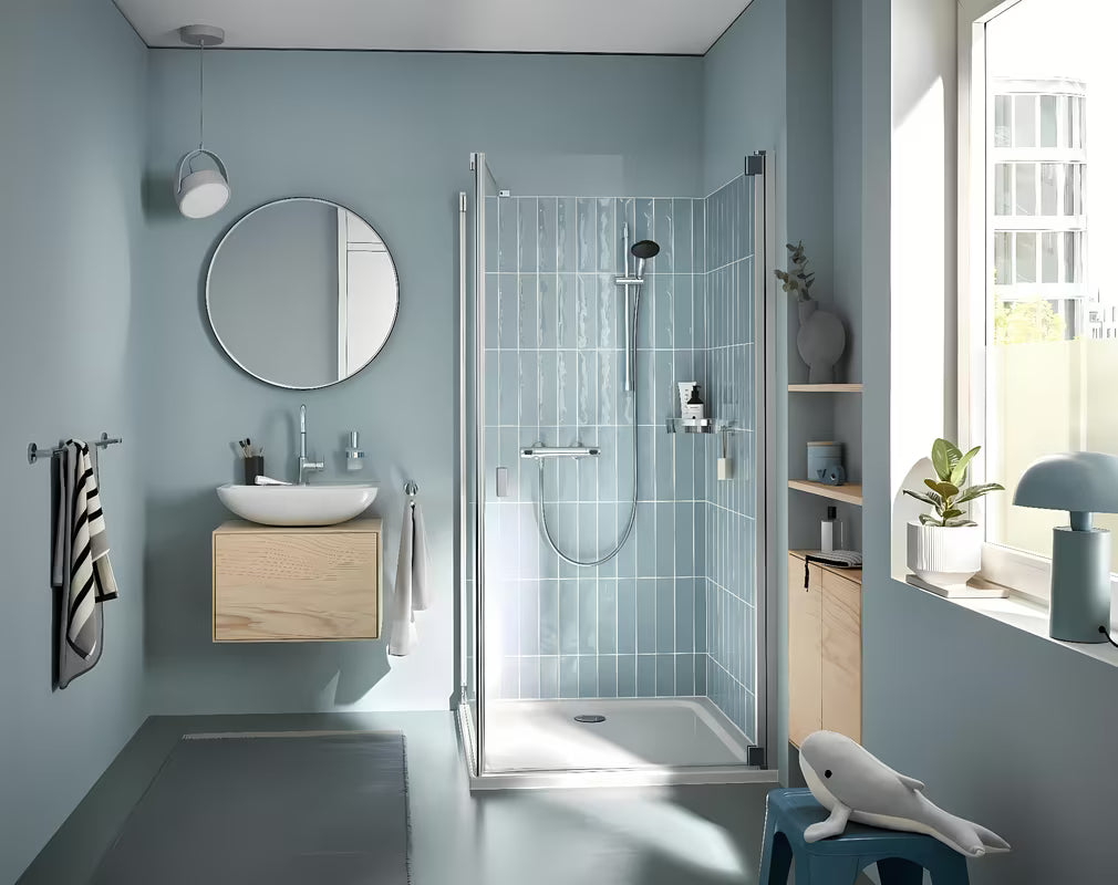 Grohe Precision Flow termostatinė dušo maišytuvas chromo spalvos, su dušo komplektu ir stovu