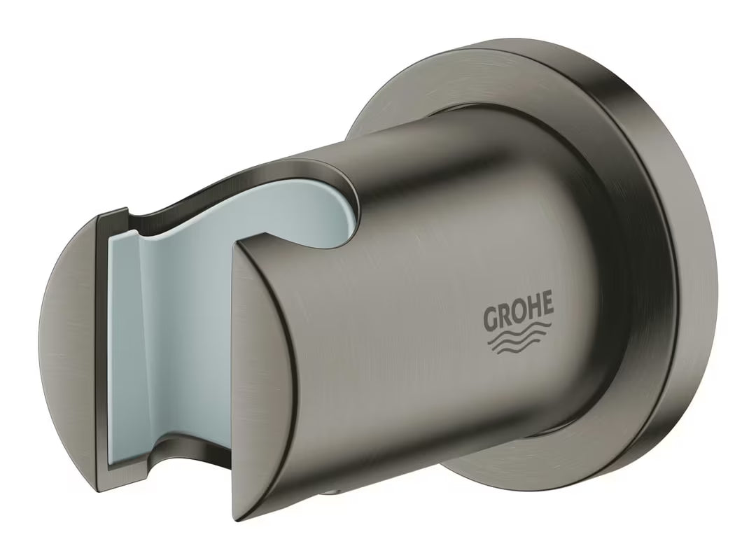 Sieninis dušo laikiklis Grohe Rainshower su apvalia rozete, Brushed Hard Graphite apdaila.