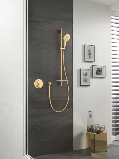 Rankinis dušas Grohe Rainshower 130 SmartActive, Cool Sunrise brushed spalvos, su trimis srovės režimais.