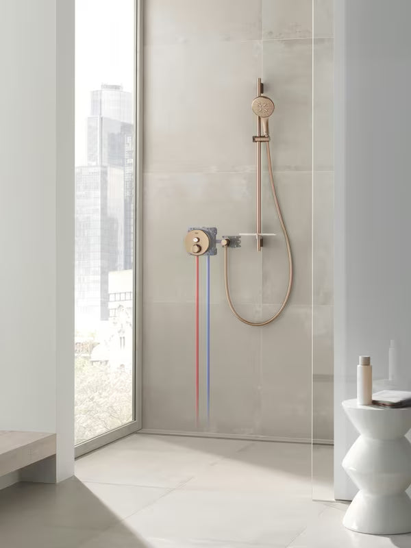 Dušo stovas Grohe Rainshower smartactive 900 mm su lentynėle, brushed warm sunset spalvos