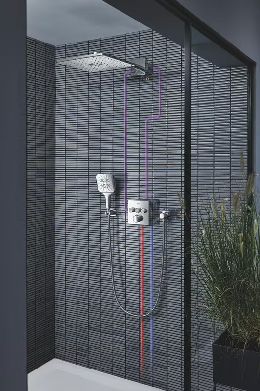Chromuota rankinė dušo galvutė Grohe Rainshower smartactive Cube su trimis srovėmis ir SmartTip perjungimu