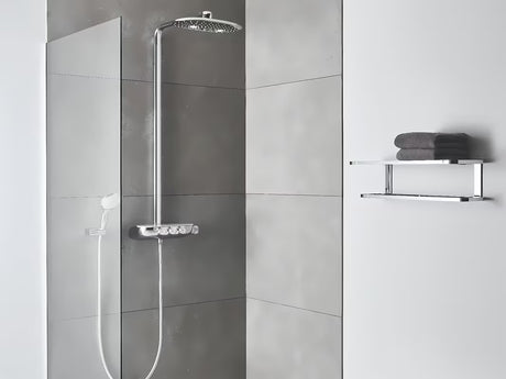 Grohe Rainshower smartcontrol dušo sistema su termostatiniu maišytuvu chromo spalvos, su 360 mm viršutiniu dušu ir rankiniu dušeliu