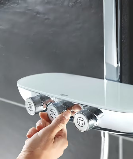 Grohe Rainshower smartcontrol dušo sistema su termostatiniu maišytuvu chromo spalvos, su 360 mm viršutiniu dušu ir rankiniu dušeliu