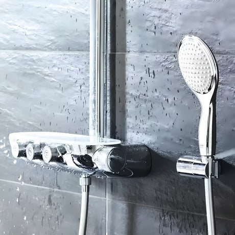 Grohe Rainshower smartcontrol dušo sistema su termostatiniu maišytuvu chromo spalvos, su 360 mm viršutiniu dušu ir rankiniu dušeliu
