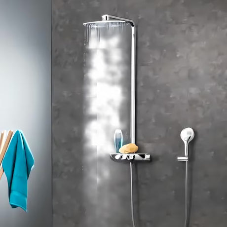 Grohe Rainshower smartcontrol dušo sistema su termostatiniu maišytuvu chromo spalvos, su 360 mm viršutiniu dušu ir rankiniu dušeliu