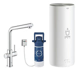 Chromuotas virtuvinis maišytuvas Grohe Red Duo su L snapu pro momentiniam verdančiam vandeniui