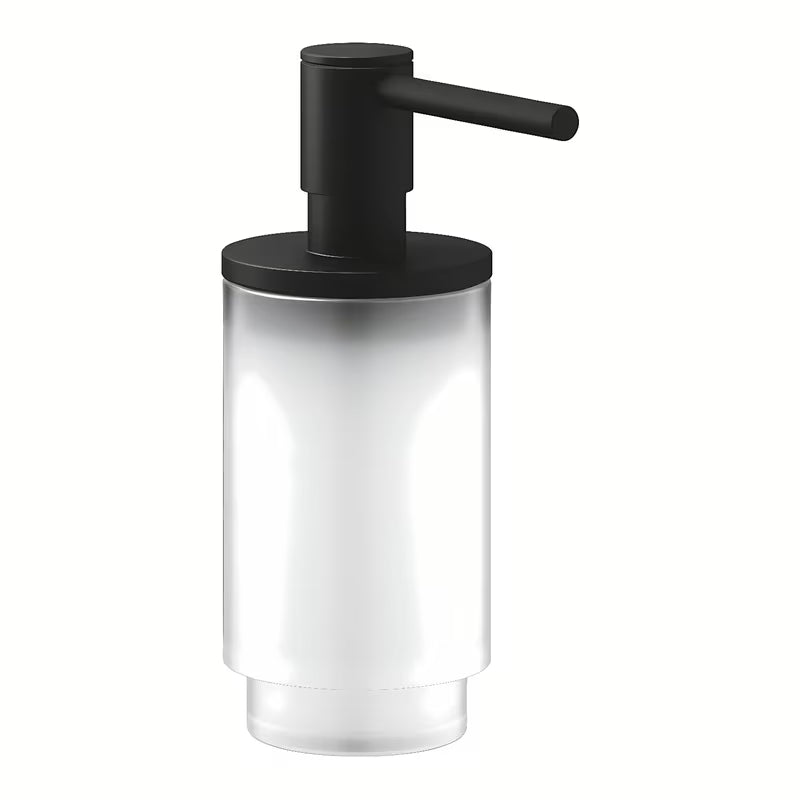 Skysto muilo Dozatorius Grohe Selection, spalva phantom black, stiklo ir metalo derinys.