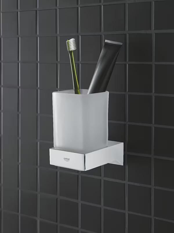 Stiklinė Grohe Selection Cube dantų šepetėliams ir dantų pastai vonios kambariui