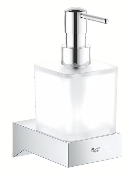 Chromuotas skysto muilo dozatorius Grohe Selection Cube be laikiklio su stikline talpa