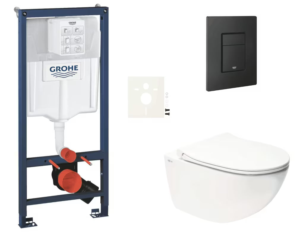 Pakabinami WC komplektas SAT Infinitio su potinkiniu moduliu Grohe Rapid SL, mygtuku Even ir sėdyne softclose