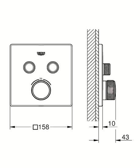 Chromo spalvos potinkinė termostatinė dušo maišytuvas Grohe Grohtherm smartcontrol su mygtukiniu valdymu