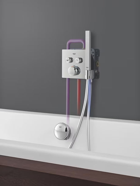 Potinkinė termostatinė dušo maišytuvas Grohe Grohtherm smartcontrol chromo spalvos, kvadratinio dizaino.