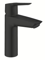 Matinės juodos spalvos svirtinis praustuvo maišytuvas Grohe Start su click-clack ir Grohe Water Saving technologija