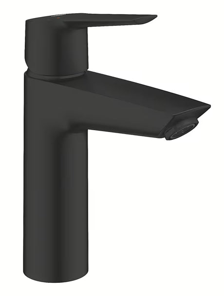 Matinės juodos spalvos svirtinis praustuvo maišytuvas Grohe Start su click-clack ir Grohe Water Saving technologija