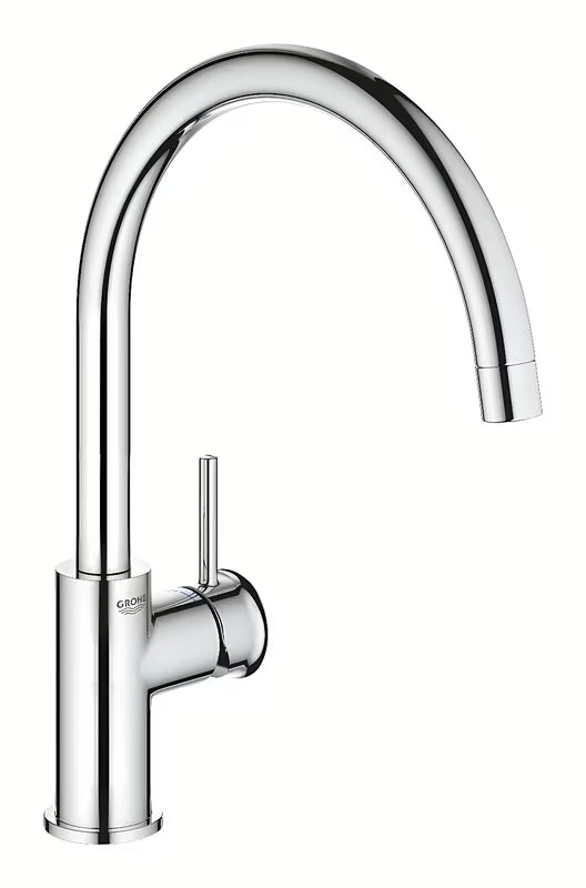 Chromuota virtuvinis maišytuvas Grohe Start Classic su aukštu pasukamu snapu ir svirtiniu valdymu.